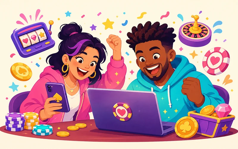 Cartoon gamers having fun